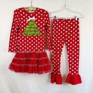 Girls Size 10 One Posh Kid Christmas Cindy Lou Polka Dot Tutu Dress & Leggings